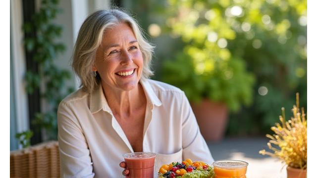 A person enjoying a healthy smoothie bowl on a sunny patio, representing an upgraded lifestyle.