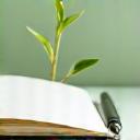 Open notebook with verdant plant, symbolizing daily growth and insights.