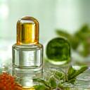 Thoughtfully arranged natural supplements and a scientific beaker, representing curated products.