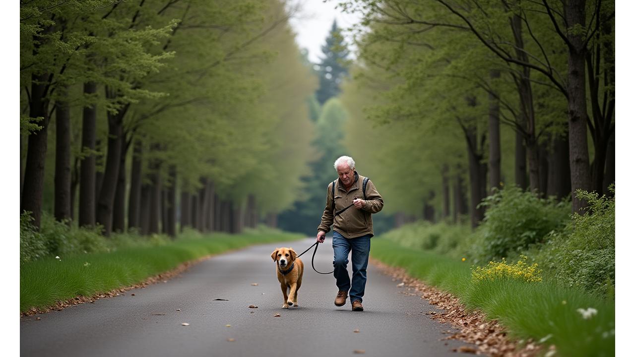 Person walking a dog in a lush Portland park