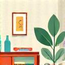 An icon showing a house interior with elements subtly arranged for healthy choices, symbolizing environmental design.