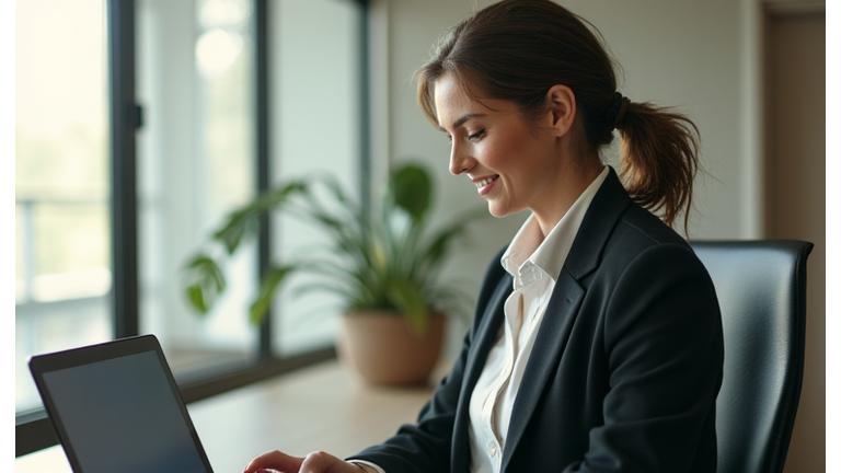 A busy professional enjoying a moment of calm during a demanding workday, subtly incorporating a micro-habit.