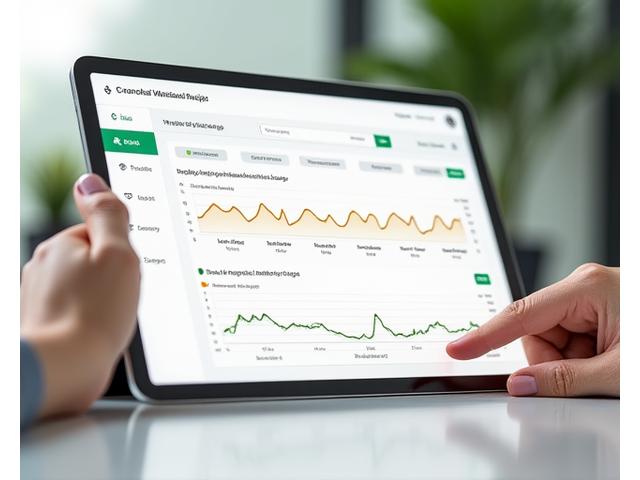 A digital dashboard showing graphs and charts of various health metrics: digestive comfort, energy levels, and nutrient intake. The interface is clean and user-friendly, on a tablet.