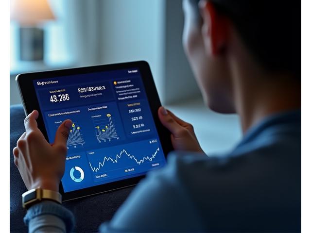 Illustration of a person reviewing sleep data on a tablet, with a sleep tracker, graph overlays, and abstract data points around them, signifying advanced sleep assessment technology.