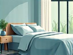 Illustration of a calm bedroom with a comfortable bed, symbolizing sleep and recovery.