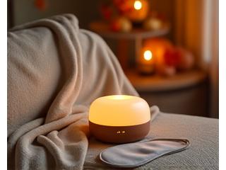 Autumnal scene with cozy blanket and sleep mask, suggesting preparation for cooler weather and rest.